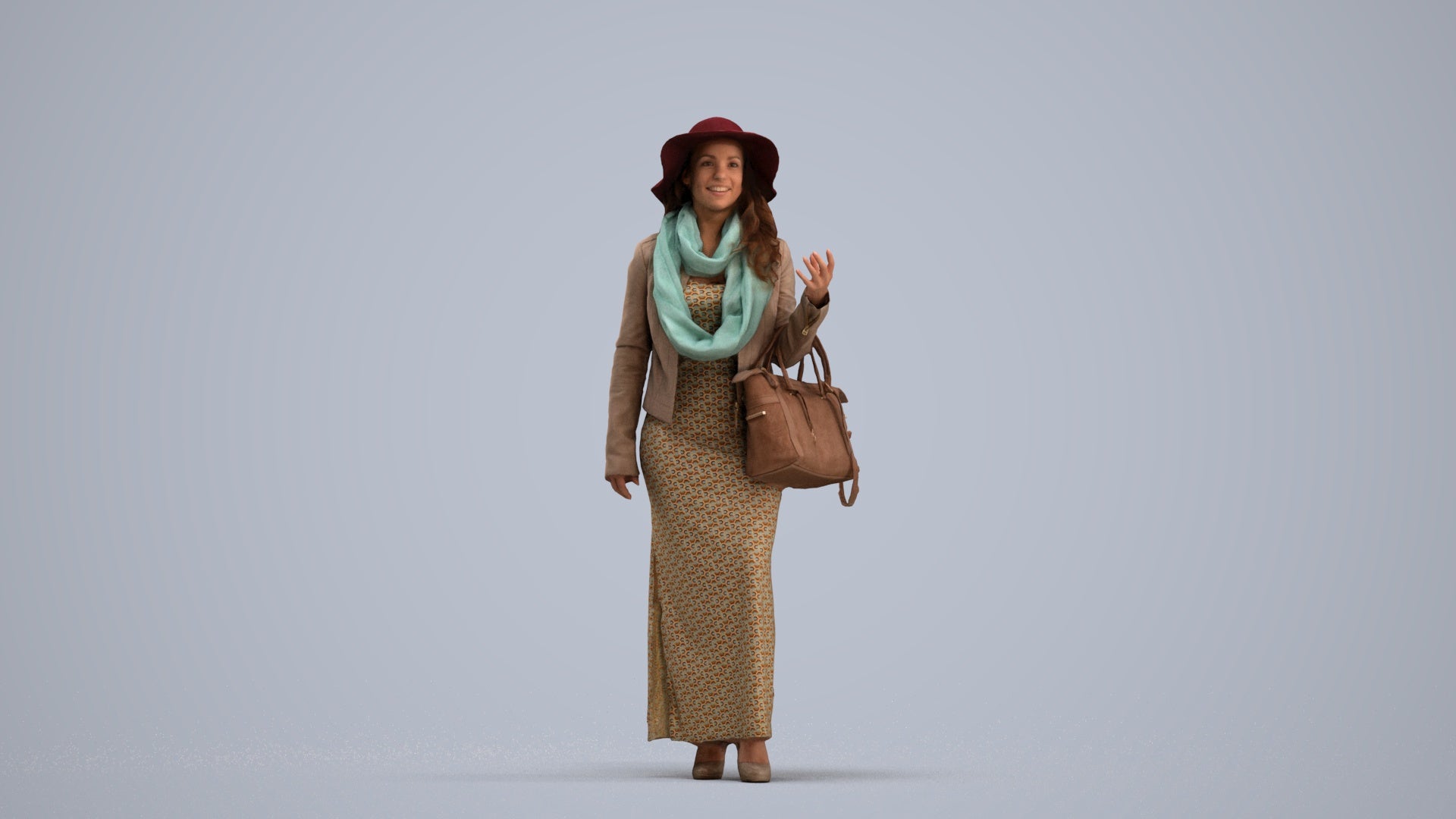 realistic 3D human woman casual standing, archviz people FBX OBJ for Blender, standing pose render