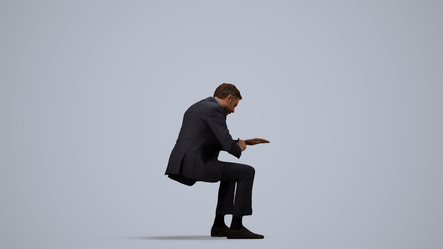 3D people model man business, scanned human for 3ds Max rendering, side view render