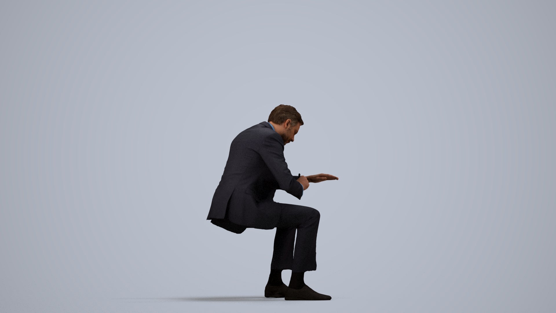 3D people model man business, scanned human for 3ds Max rendering, side view render