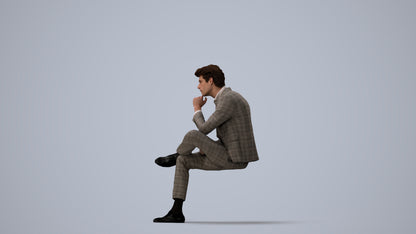 3D human model man business, photogrammetry scanned person for archviz, three-quarter view render