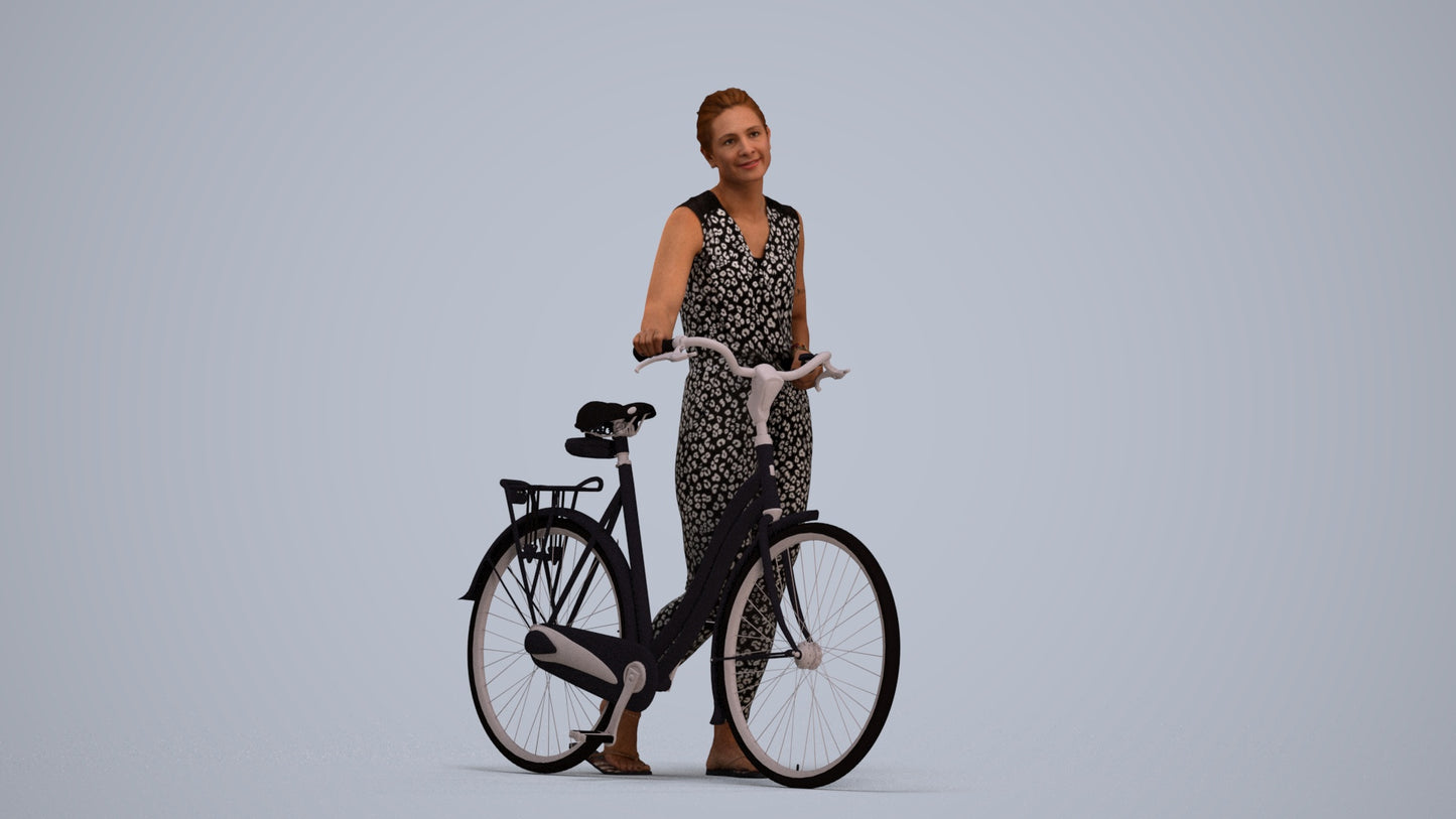 3D people model woman casual cycling, scanned human for 3ds Max rendering, standing pose render