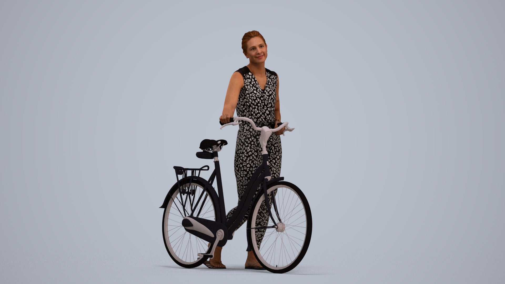 3D people model woman casual cycling, scanned human for 3ds Max rendering, standing pose render