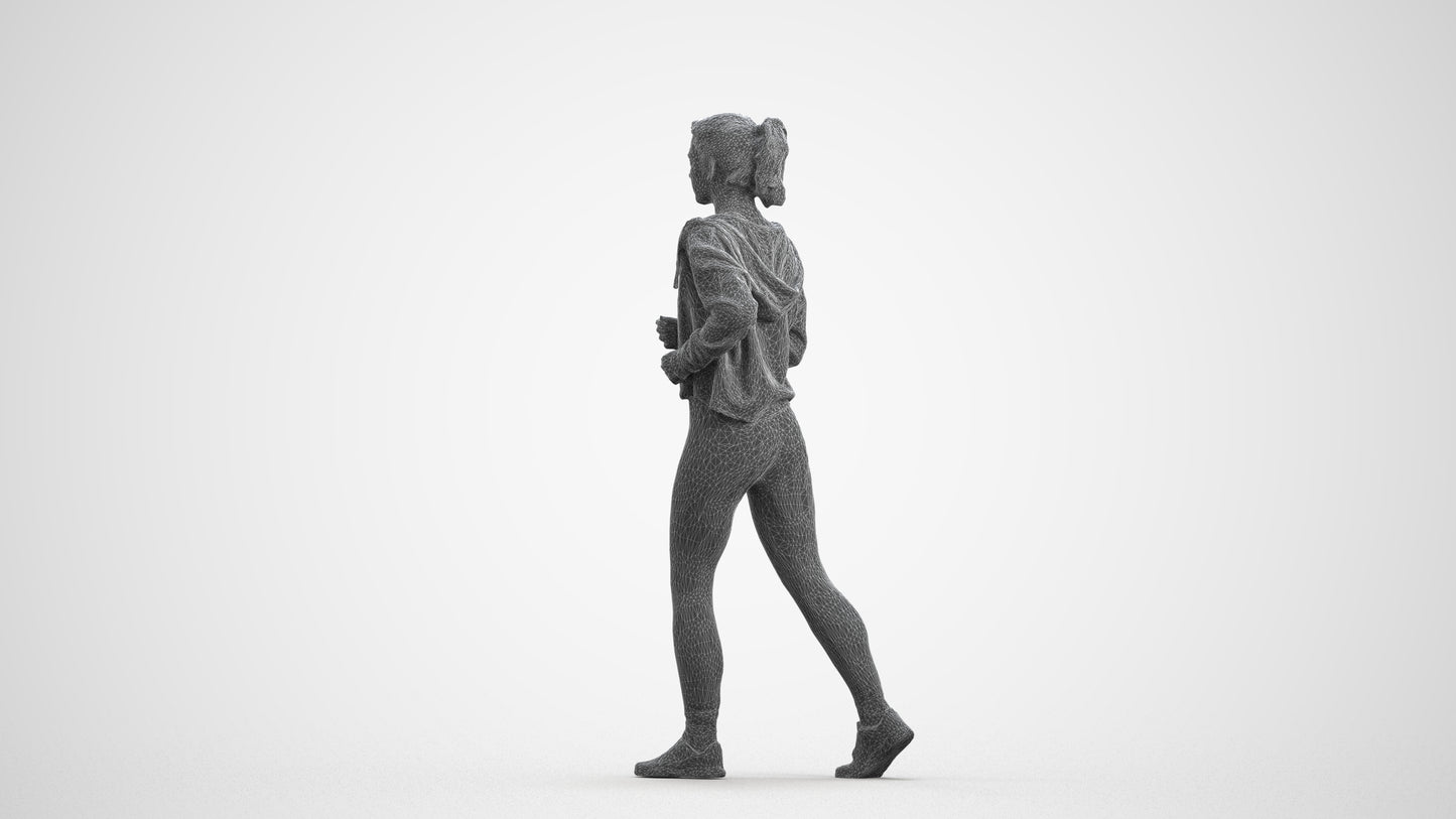 3D scanned woman sport, photorealistic archviz people for Enscape and SketchUp, wireframe front view