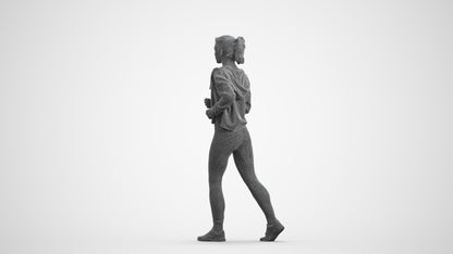 3D scanned woman sport, photorealistic archviz people for Enscape and SketchUp, wireframe front view
