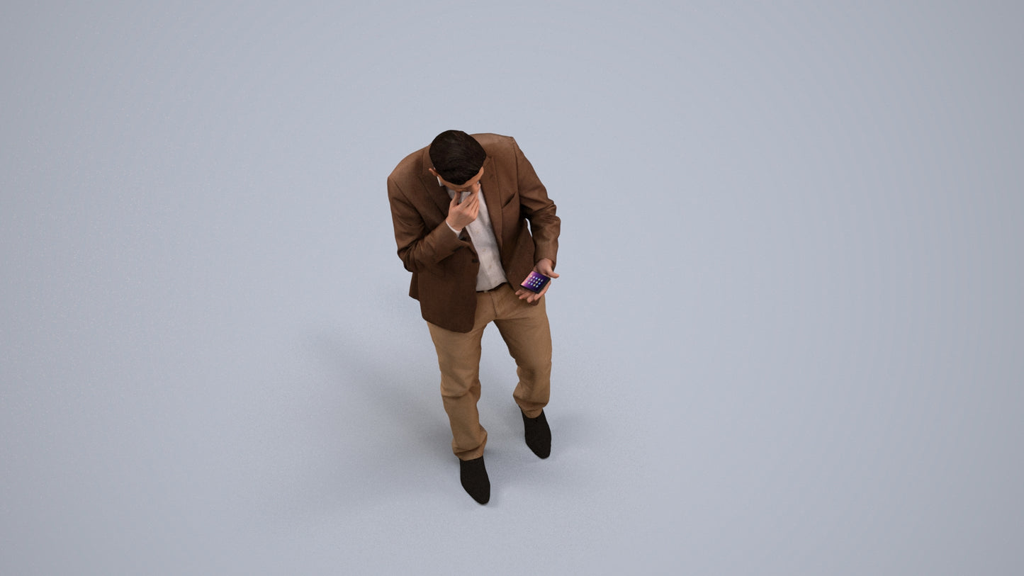 3D people model man business walking, scanned human for 3ds Max rendering, back view render