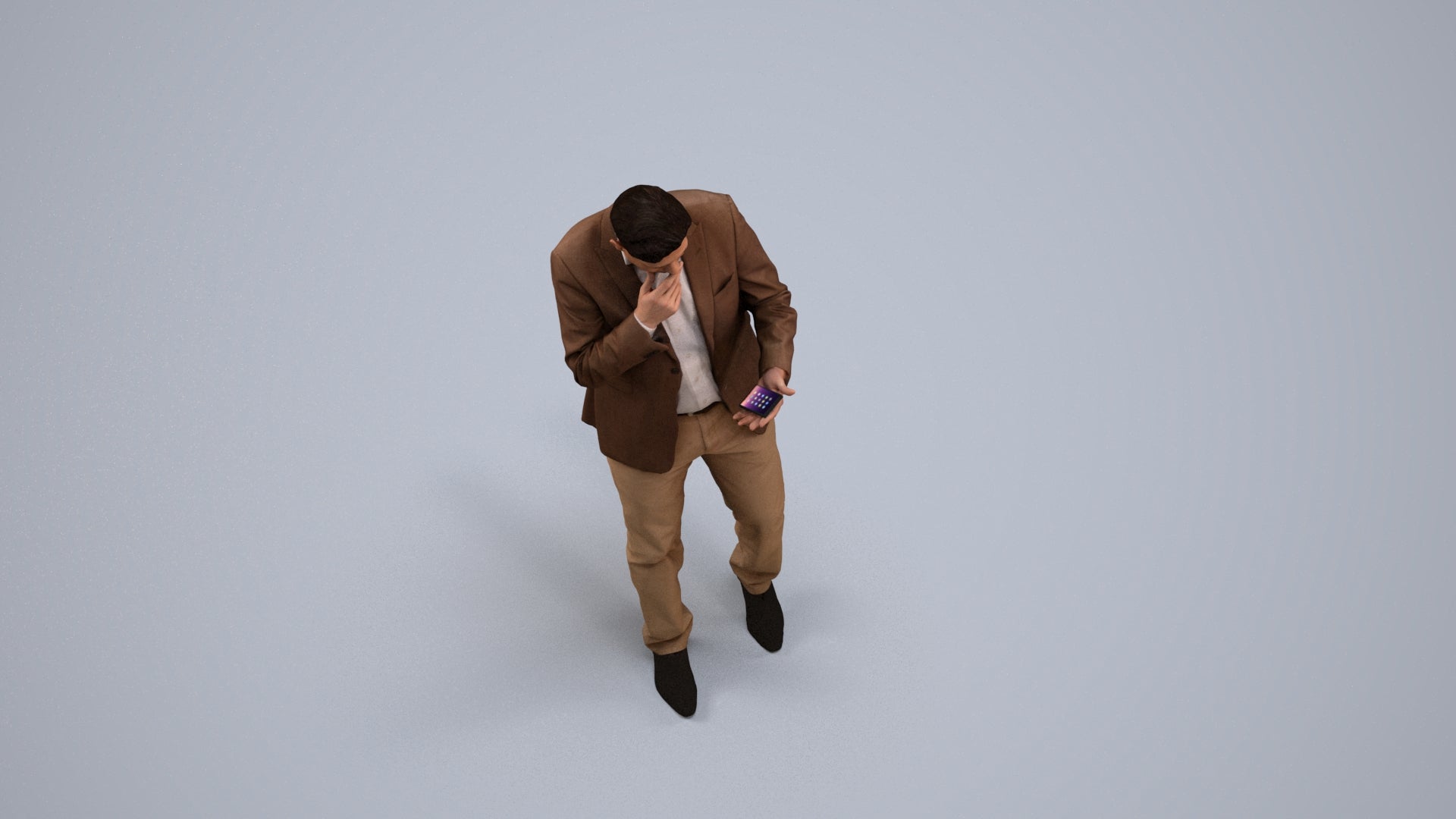 3D people model man business walking, scanned human for 3ds Max rendering, back view render
