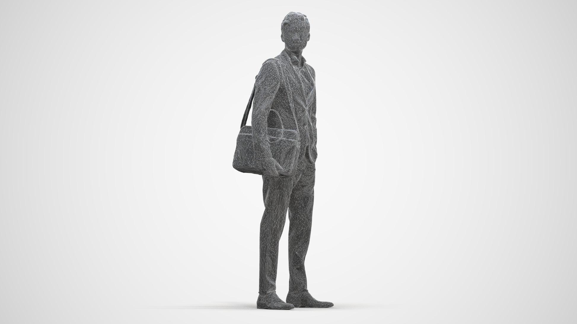 3D human model man business, photogrammetry scanned person for archviz, three-quarter front view render