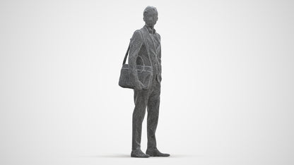 3D human model man business, photogrammetry scanned person for archviz, three-quarter front view render