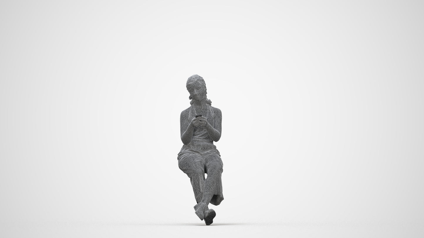 realistic 3D girl casual kids, scanned archviz people for Blender and 3ds Max, wireframe back view