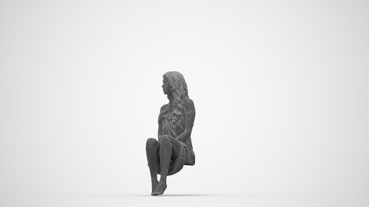 3D people model woman pool, scanned human for 3ds Max rendering, wireframe back view