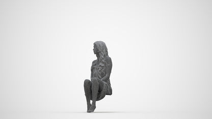 3D people model woman pool, scanned human for 3ds Max rendering, wireframe back view