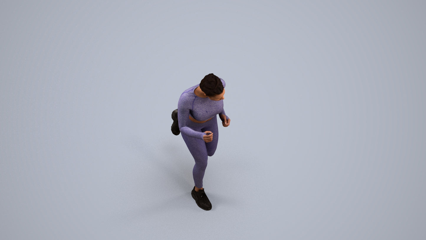 3D human model woman sport, photogrammetry scanned person for archviz, back view render