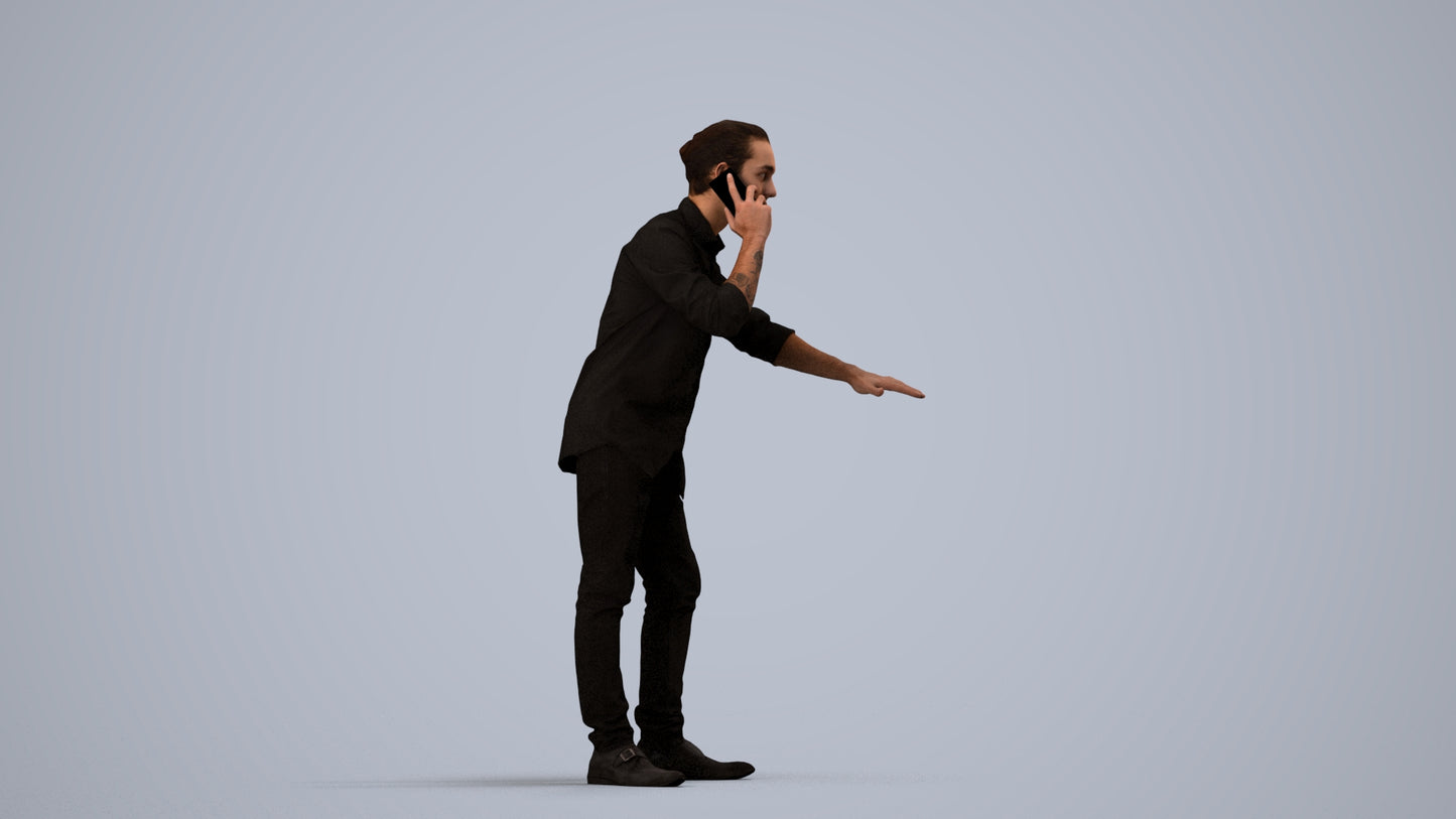 3D people model man casual standing, scanned human for 3ds Max rendering, side view render