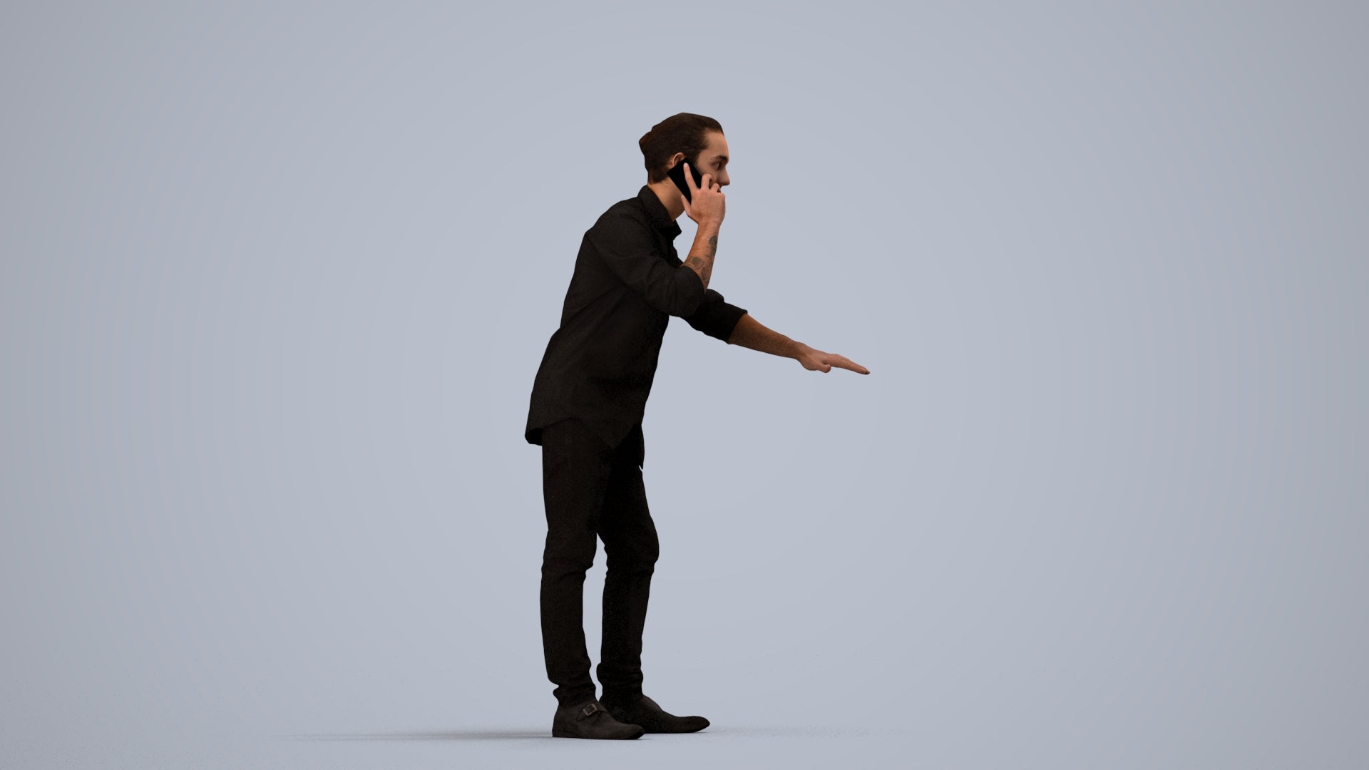 3D people model man casual standing, scanned human for 3ds Max rendering, side view render