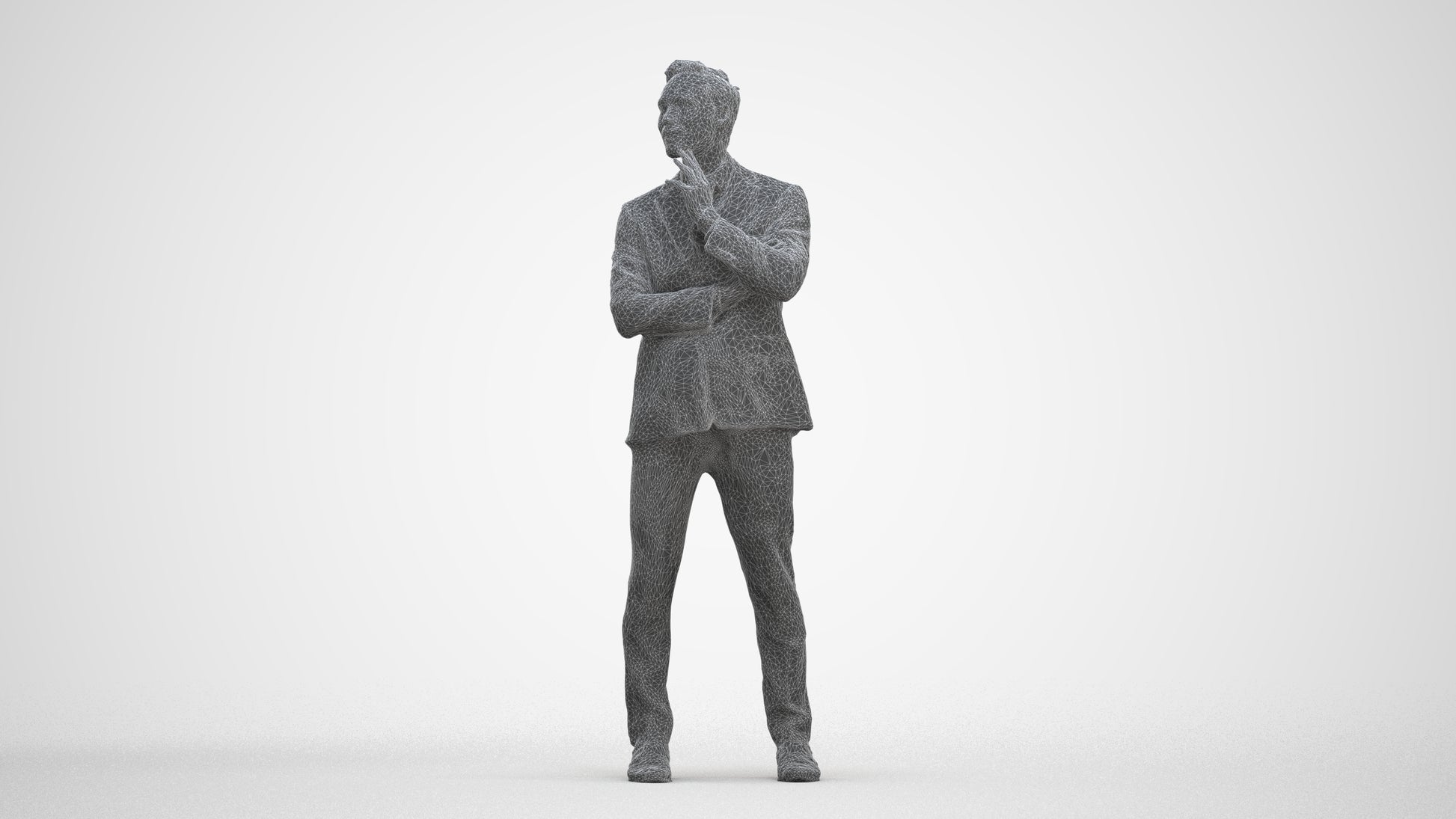 3D human model man formal business, photogrammetry scanned person for archviz, three-quarter front view render