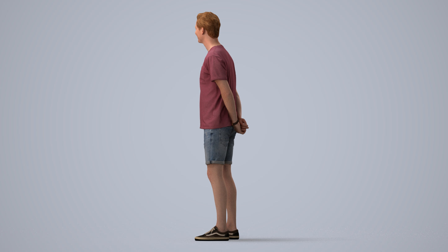 photogrammetry 3D man casual standing, realistic human model archviz FBX, three-quarter view render
