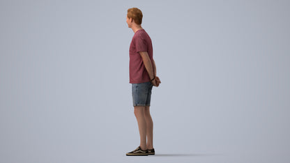 photogrammetry 3D man casual standing, realistic human model archviz FBX, three-quarter view render