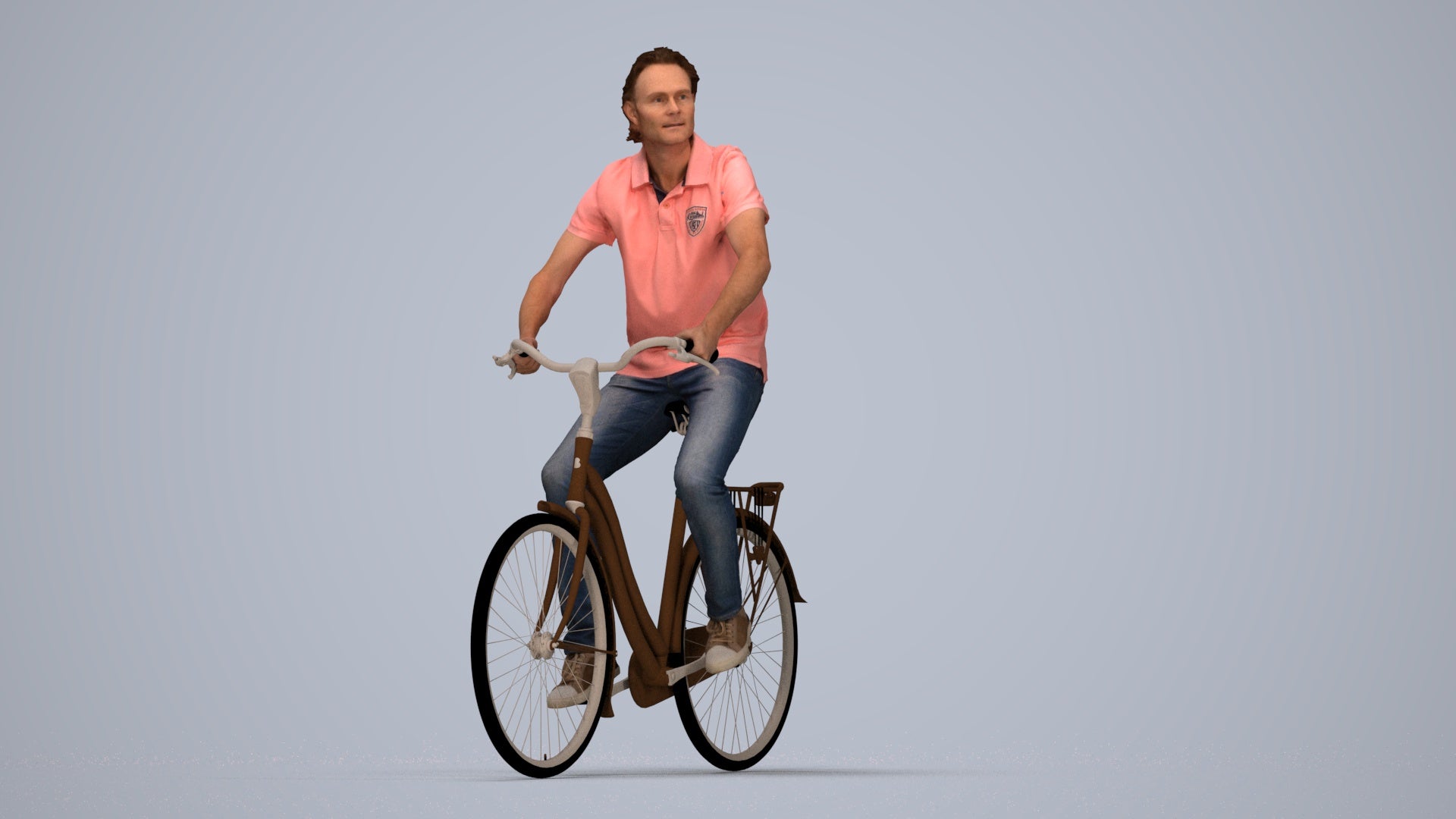 3D scanned man cycling casual, photorealistic archviz people for Enscape and SketchUp, top-down view render