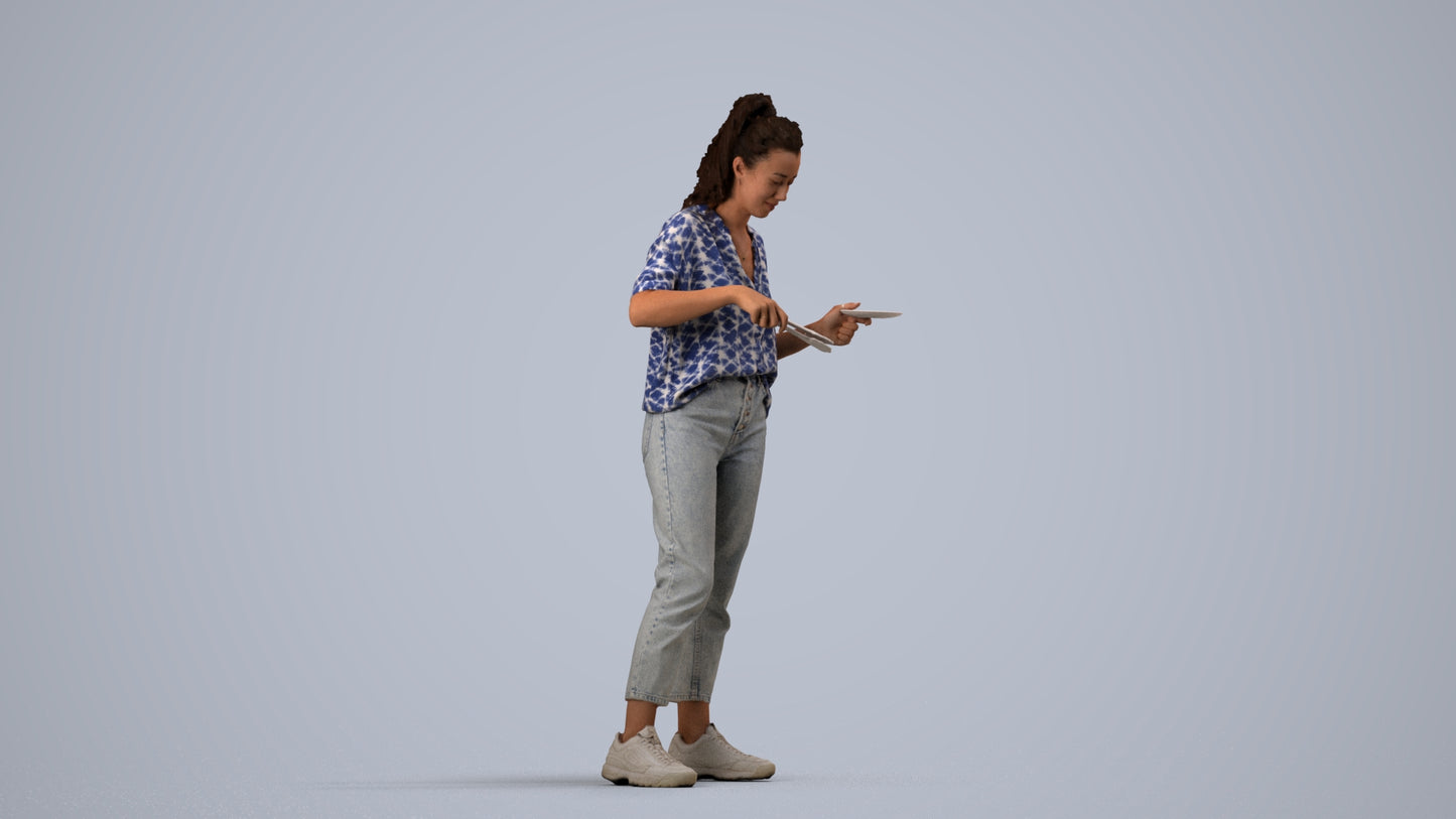scanned 3D woman casual standing, photogrammetry people for Enscape and V-Ray, side view render