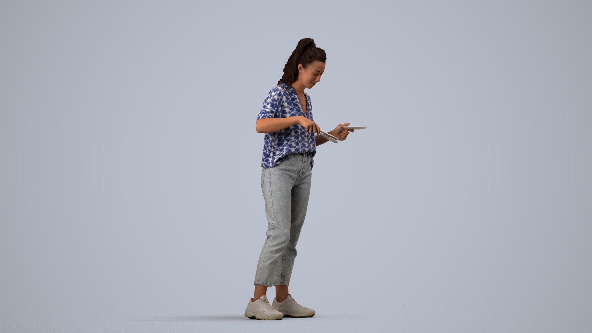 scanned 3D woman casual standing, photogrammetry people for Enscape and V-Ray, side view render