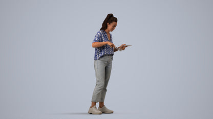 scanned 3D woman casual standing, photogrammetry people for Enscape and V-Ray, side view render