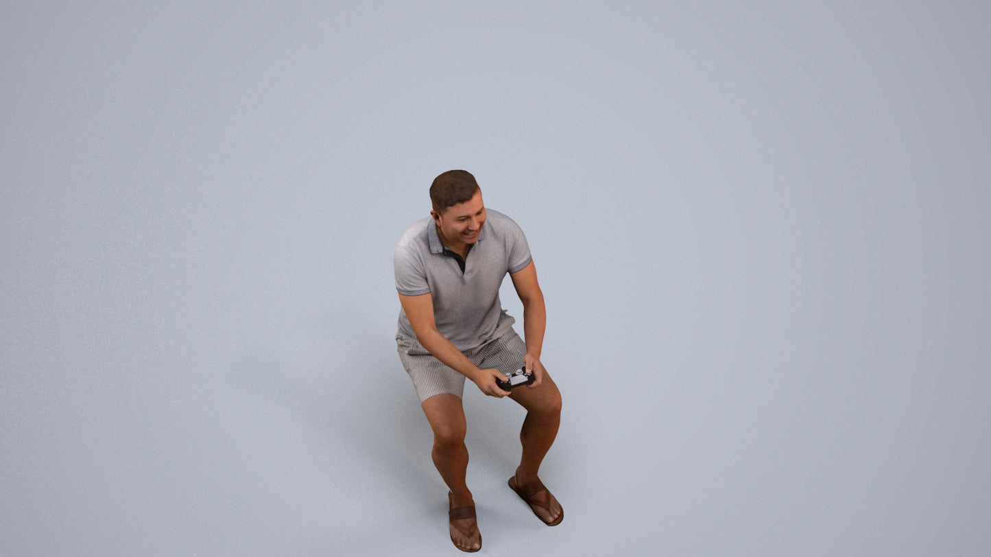 realistic 3D people man casual sitting, render-ready for V-Ray and Corona, FBX OBJ, back view render