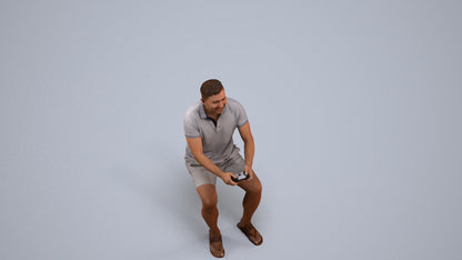 realistic 3D people man casual sitting, render-ready for V-Ray and Corona, FBX OBJ, back view render