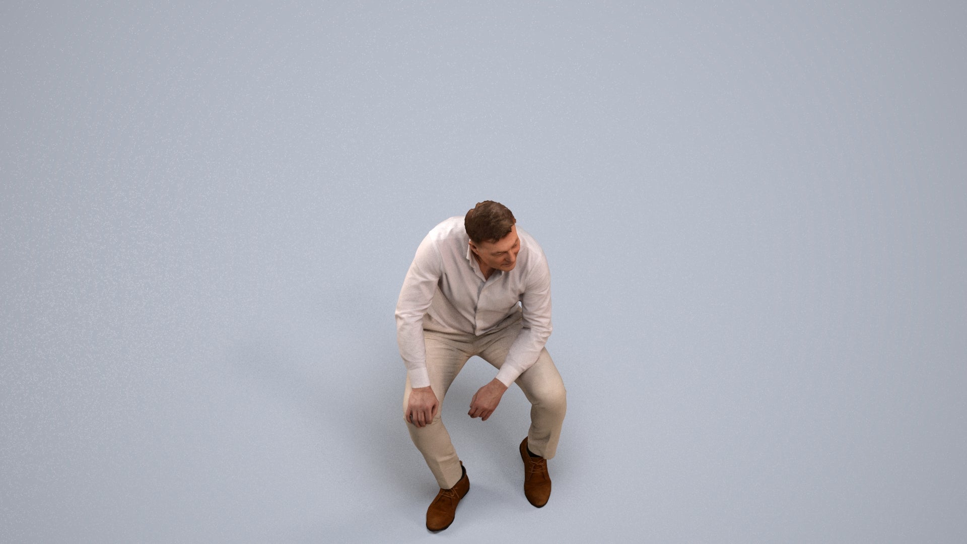 3D people model man casual sitting, scanned human for 3ds Max rendering, back view render