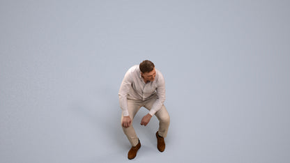 3D people model man casual sitting, scanned human for 3ds Max rendering, back view render