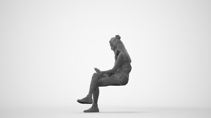 realistic 3D woman casual sitting, scanned archviz people for Blender and 3ds Max, square thumbnail