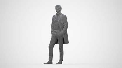 3D scanned man standing business, photorealistic archviz people for Enscape and SketchUp, wireframe back view