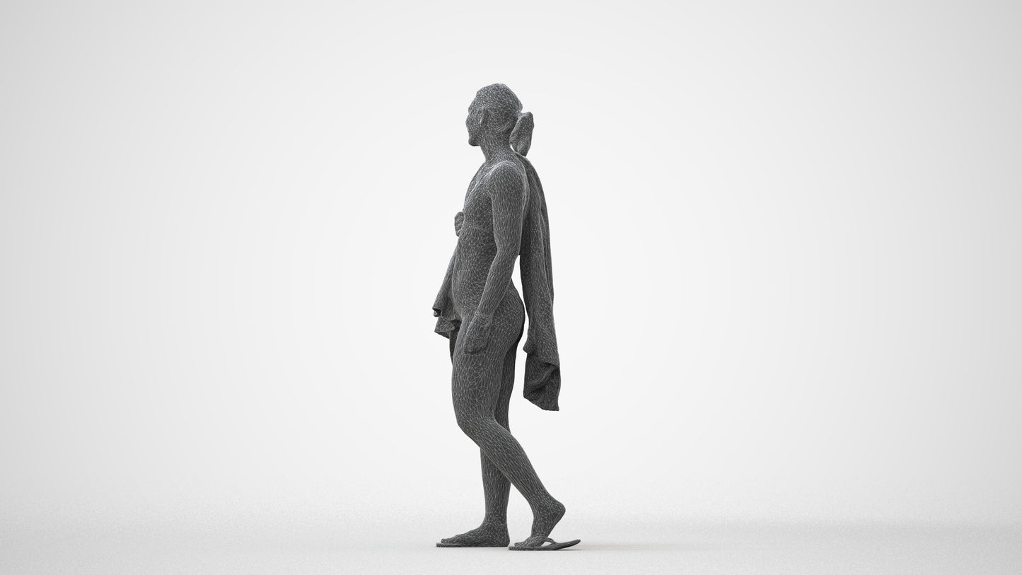 realistic 3D woman pool, scanned archviz people for Blender and 3ds Max, square thumbnail