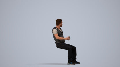 realistic 3D human man casual sitting, archviz people FBX OBJ for Blender, side view render