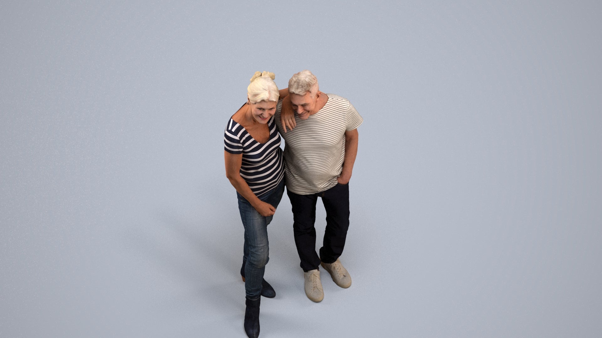 realistic 3D senior woman casual standing, scanned archviz people for Blender and 3ds Max, back view render
