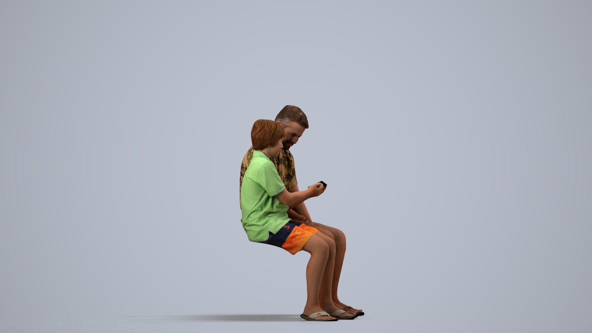 realistic 3D boy kids, scanned archviz people for Blender and 3ds Max, side view render
