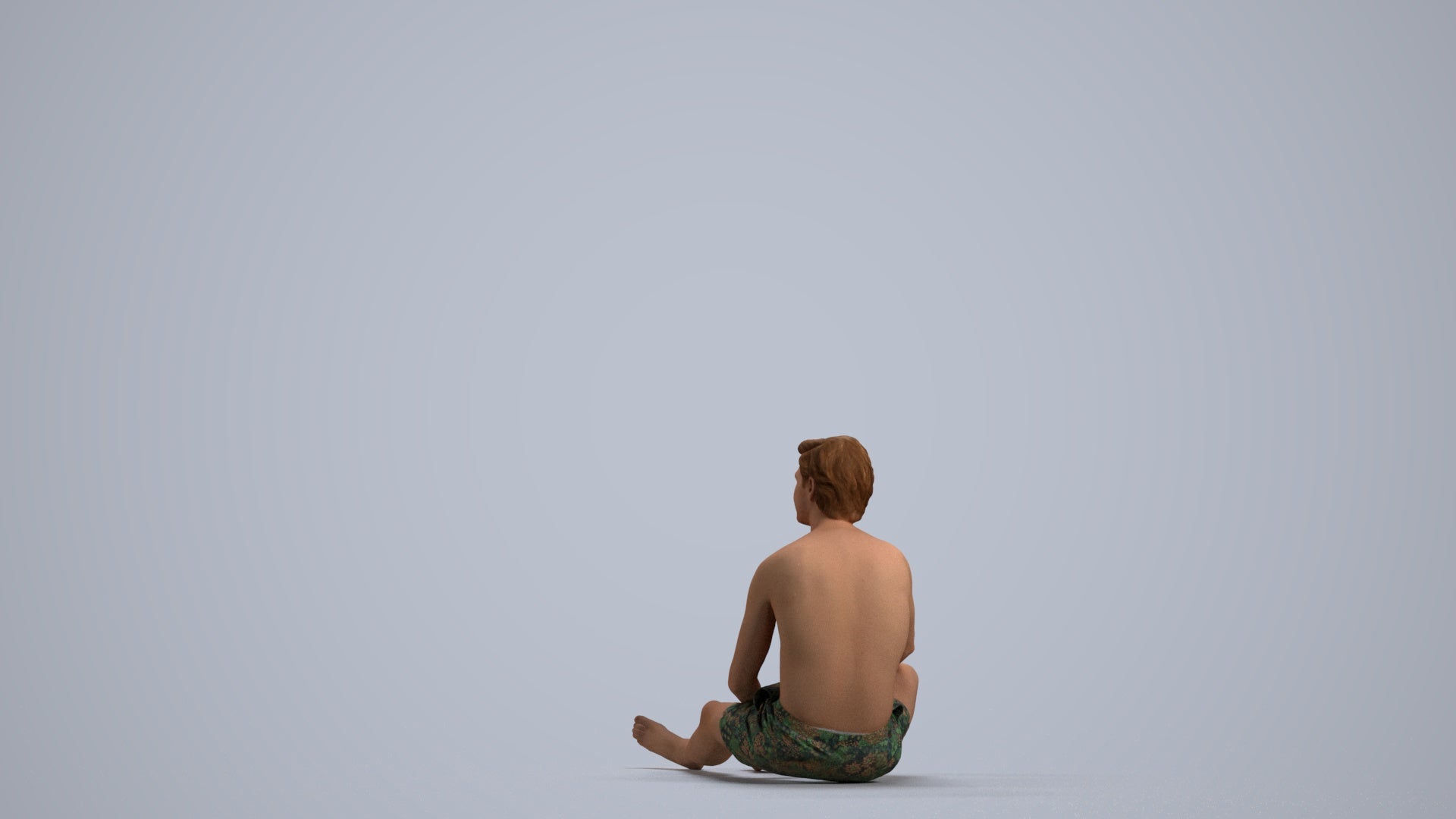 3D human model man pool, photogrammetry scanned person for archviz, front view render