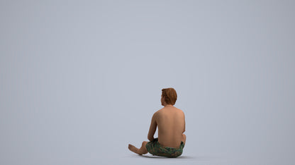 3D human model man pool, photogrammetry scanned person for archviz, front view render