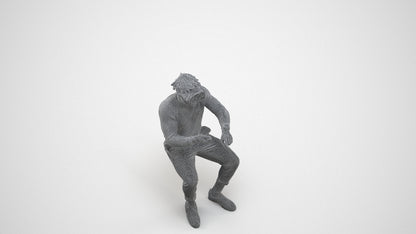 3D scanned man sitting casual, photorealistic archviz people for Enscape and SketchUp, wireframe three-quarter view