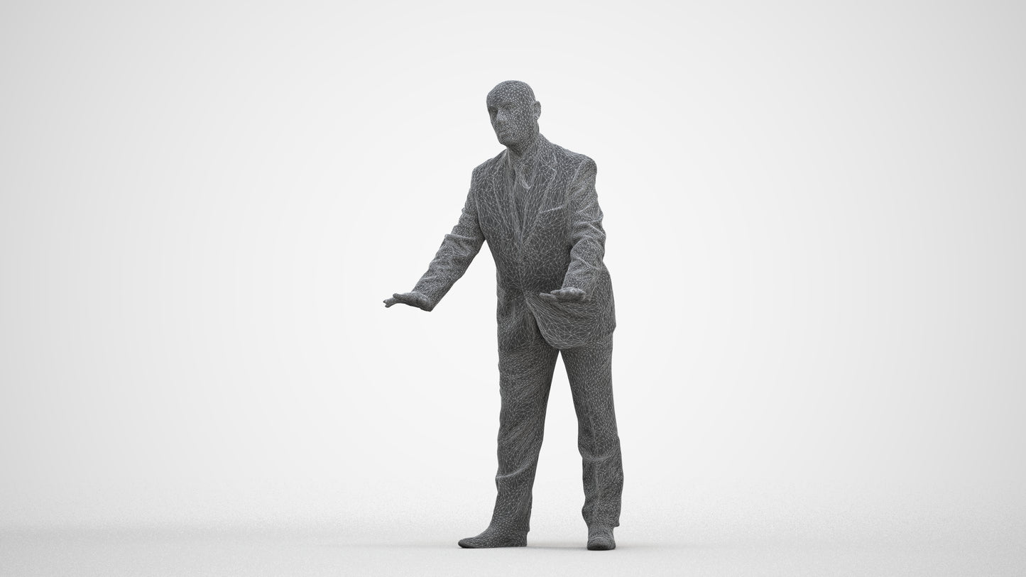 scanned 3D senior man business, photogrammetry people for Enscape and V-Ray, three-quarter front view render