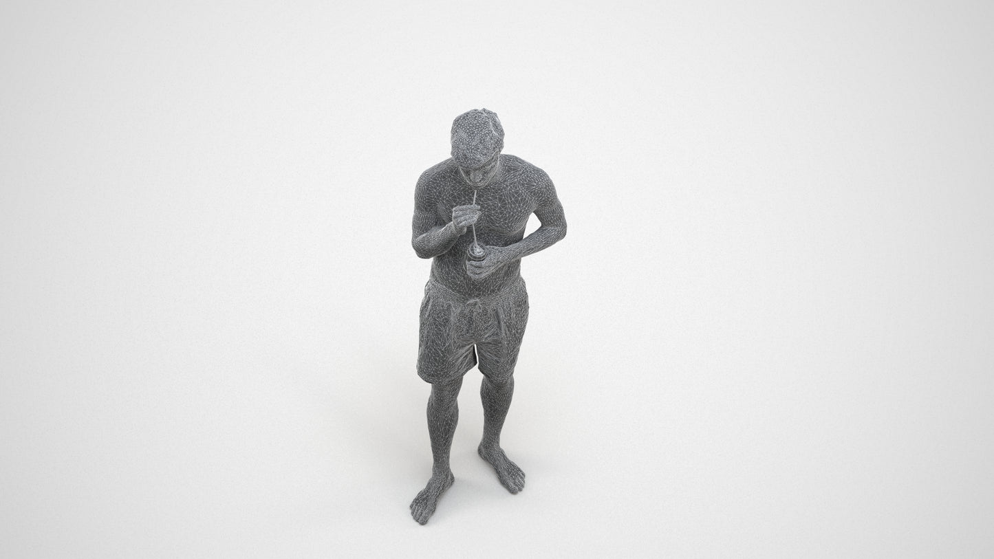 realistic 3D man sport pool, scanned archviz people for Blender and 3ds Max, wireframe three-quarter view