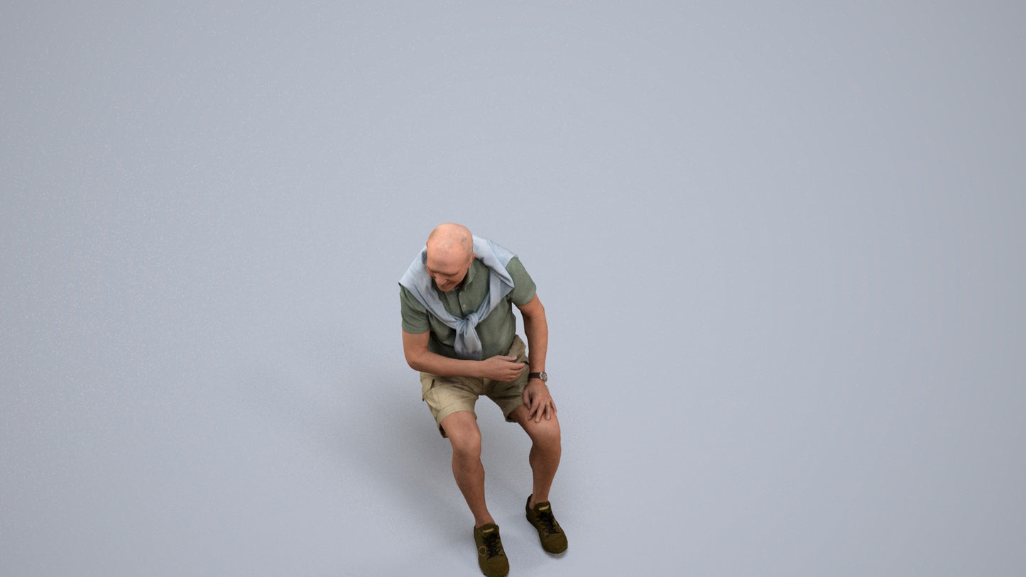 scanned 3D senior man casual sitting, photogrammetry people for Enscape and V-Ray, back view render