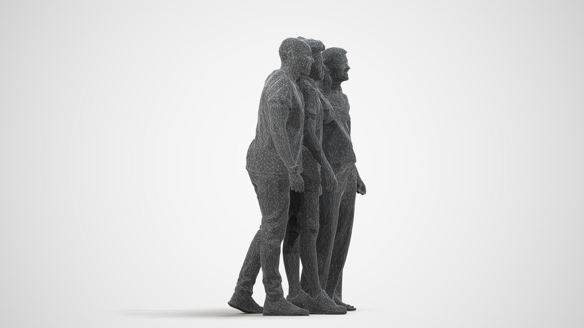 3D human model girl casual kids, photogrammetry scanned person for archviz, wireframe side view