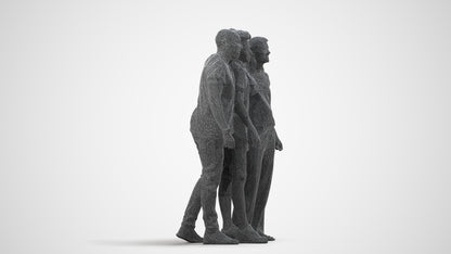 3D human model girl casual kids, photogrammetry scanned person for archviz, wireframe side view