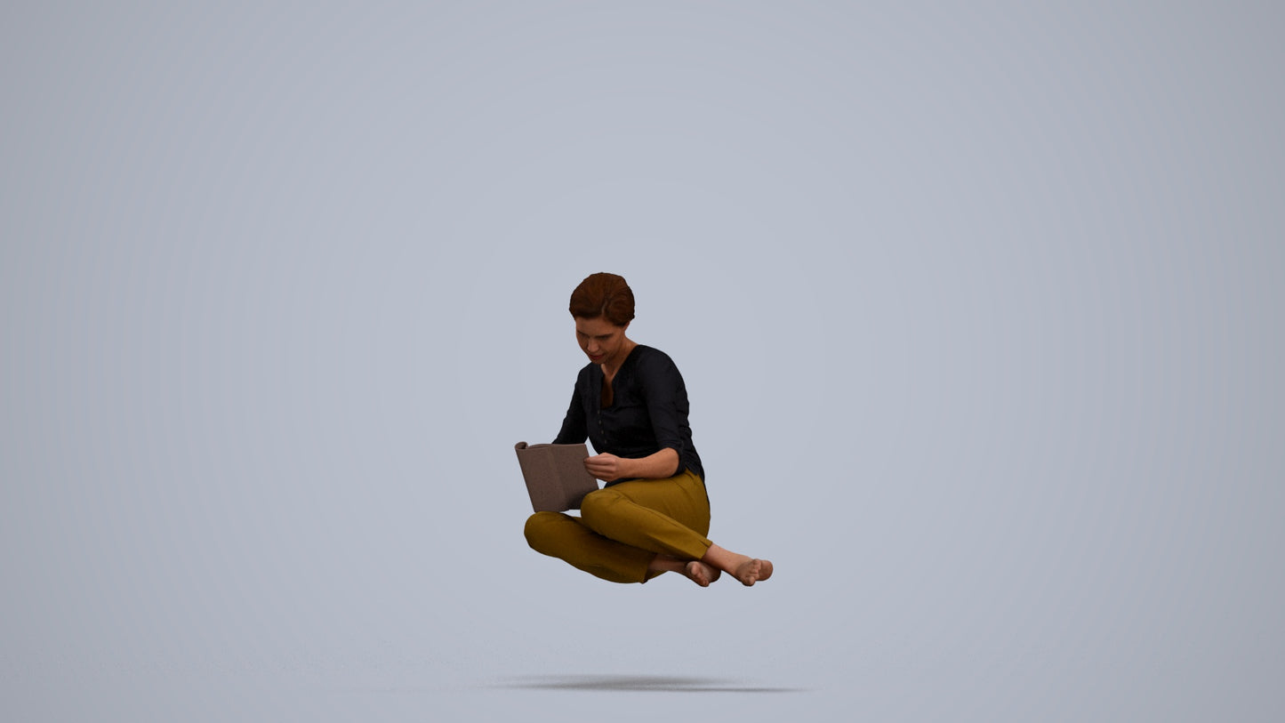 realistic 3D woman casual sitting, scanned archviz people for Blender and 3ds Max, standing pose render
