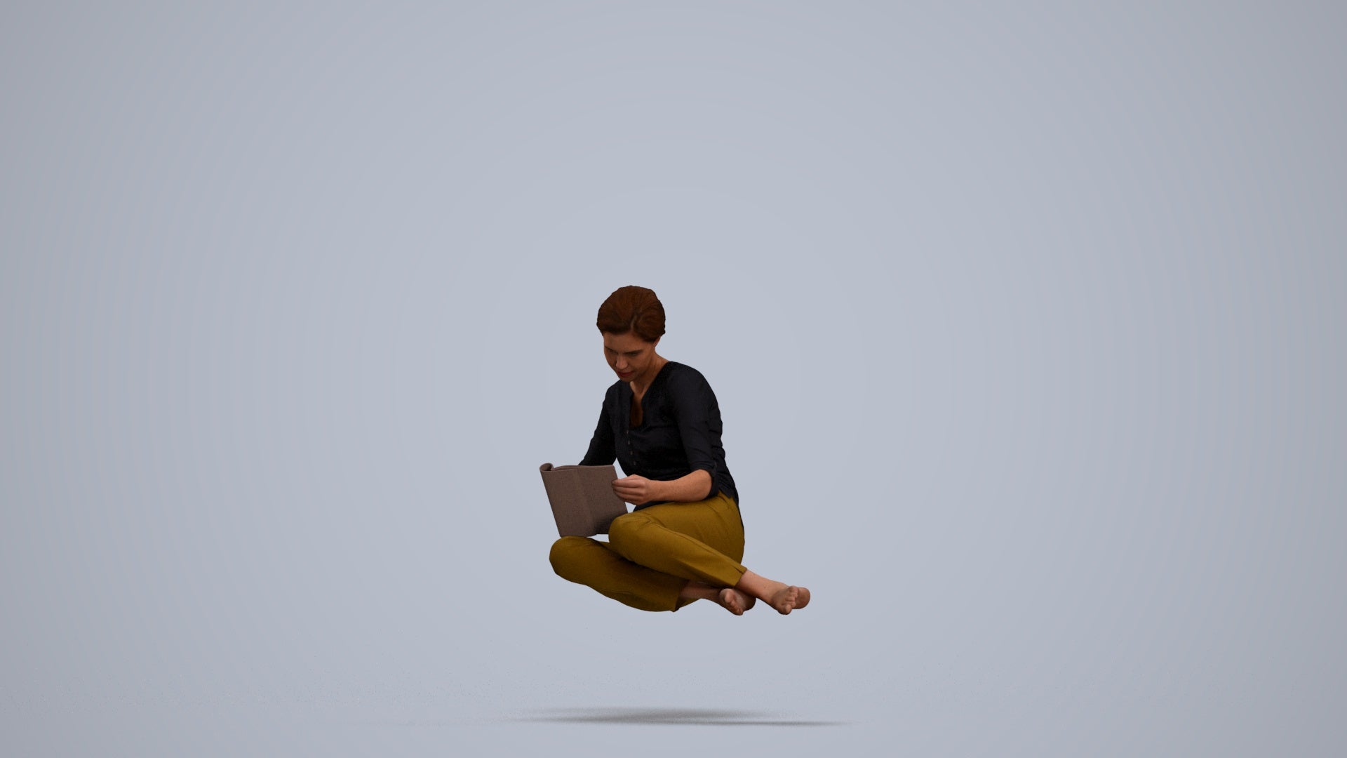 realistic 3D woman casual sitting, scanned archviz people for Blender and 3ds Max, standing pose render