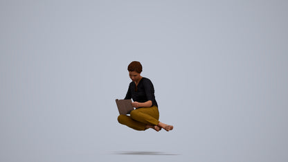 realistic 3D woman casual sitting, scanned archviz people for Blender and 3ds Max, standing pose render