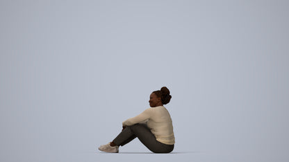 realistic 3D human woman casual sitting, archviz people FBX OBJ for Blender, top-down view render