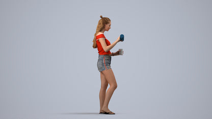 scanned 3D girl casual standing, photogrammetry people for Enscape and V-Ray, side view render