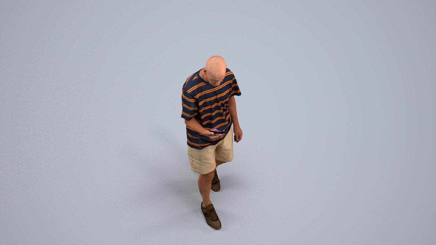 scanned 3D senior man casual walking, photogrammetry people for Enscape and V-Ray, back view render