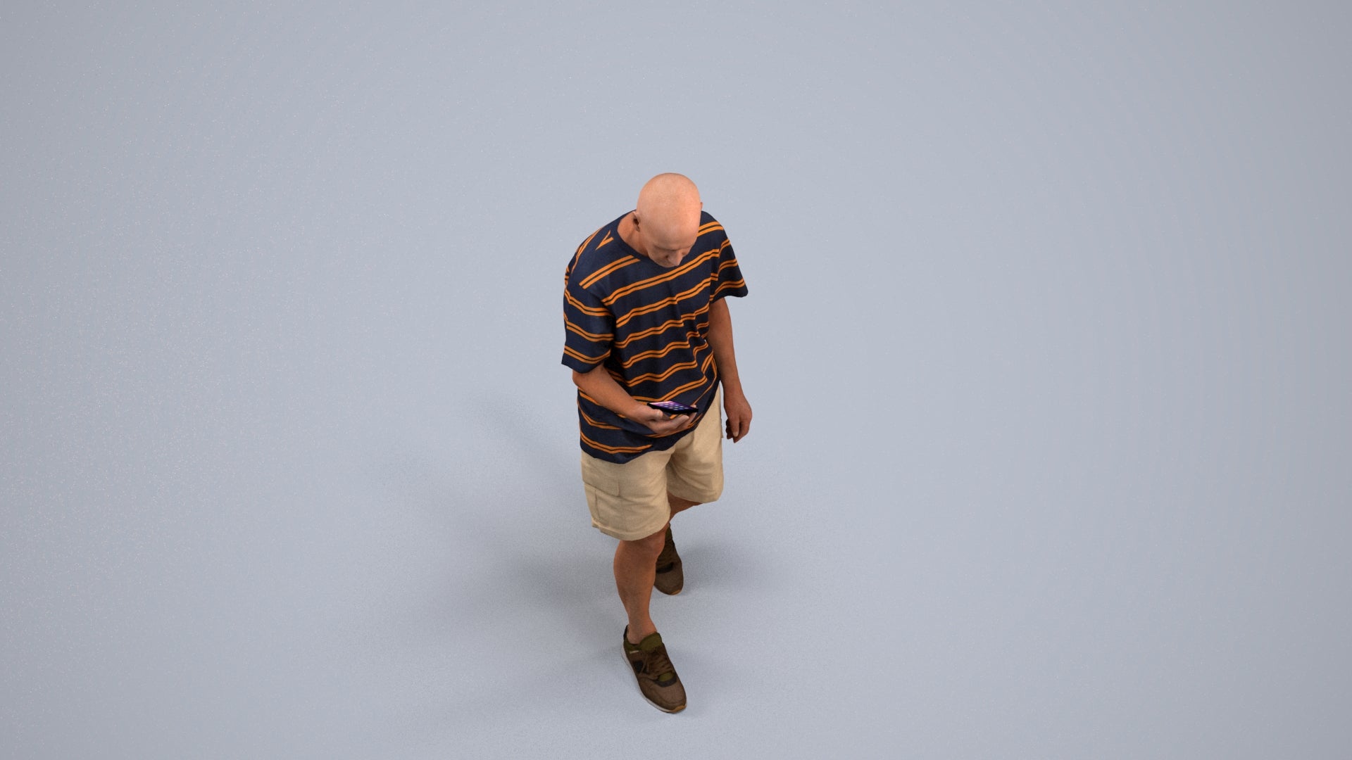 scanned 3D senior man casual walking, photogrammetry people for Enscape and V-Ray, back view render